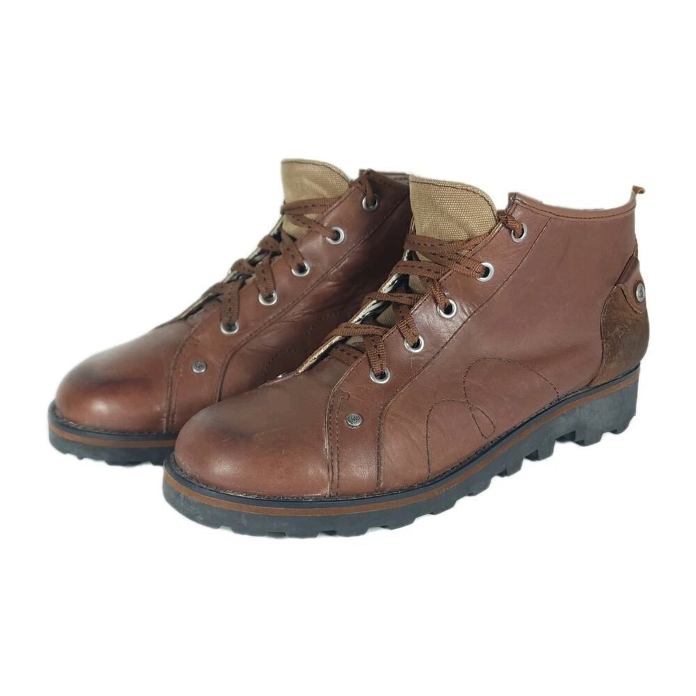 London Underground Women's Vtg US10 Brow Leather Lace Up Chunky Ankle Boots